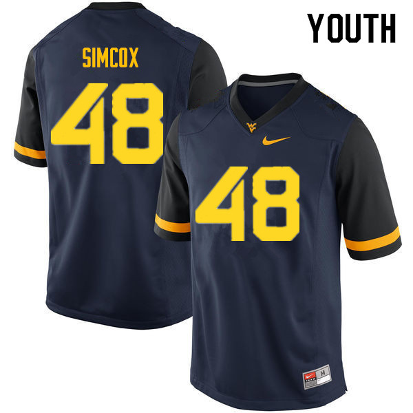 NCAA Youth Skyler Simcox West Virginia Mountaineers Navy #48 Nike Stitched Football College Authentic Jersey TN23N38CS